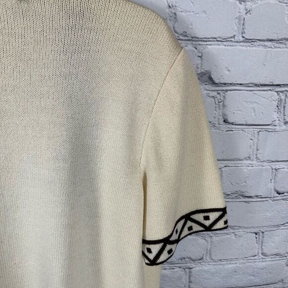 St. John Collection Santana Cream Knit Brown Edging Detail Open Front Cardigan P - Picture 5 of 9